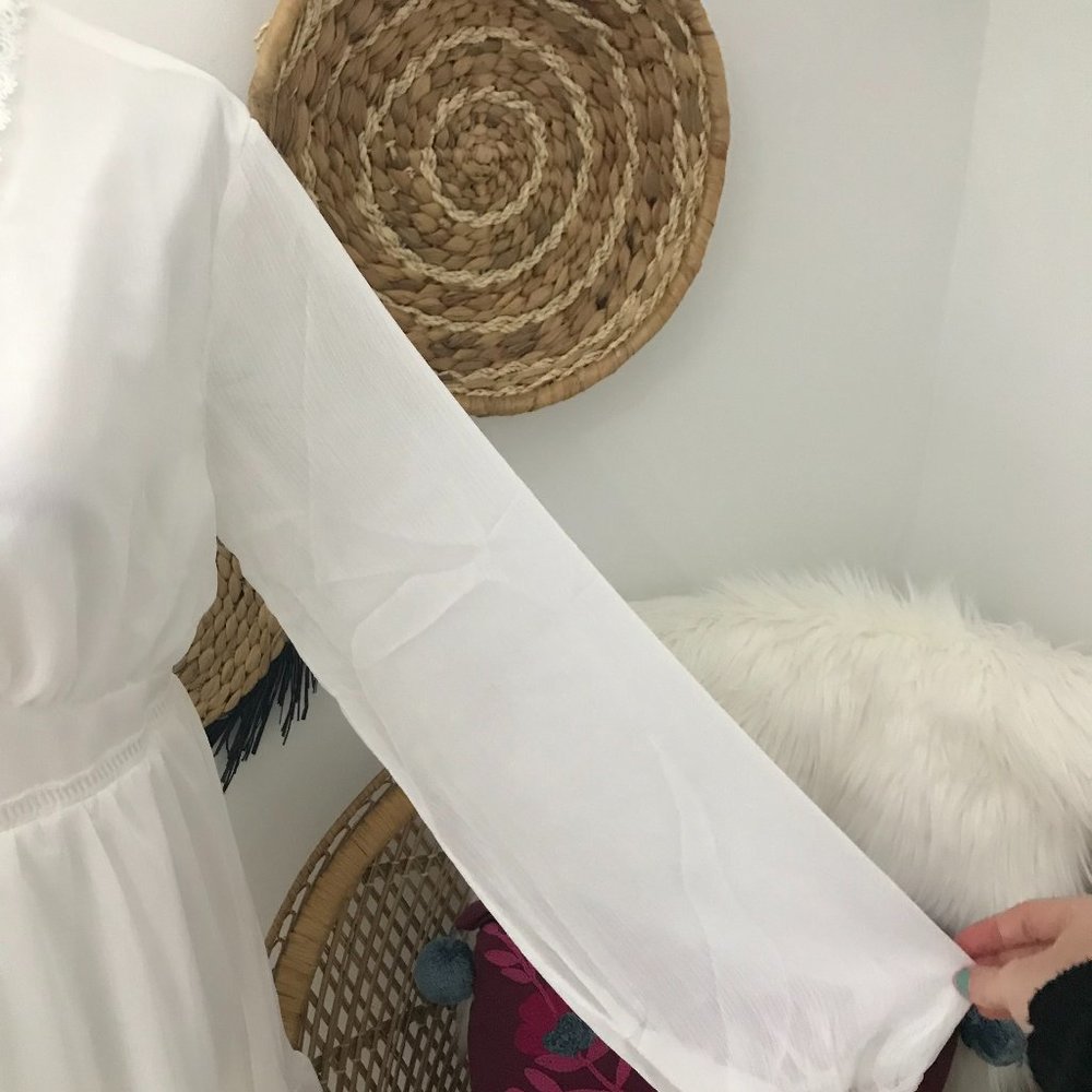 SHEIN White Boho Ruffle Long Sleeve Mini Dress - Picture 7 of 9